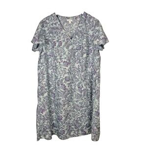 J. Jill Love Linen Shift Dress Size XL Blue Floral Coastal Resort Luxury Basic
